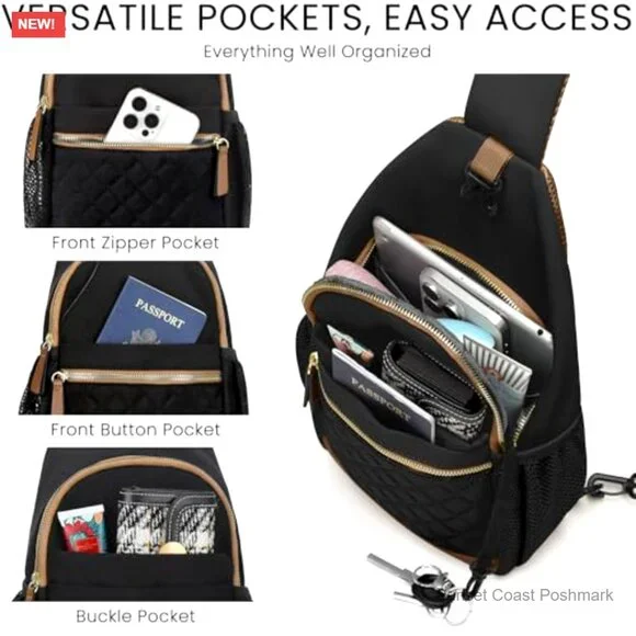 Crossbody Sling Bag Minimal Travel Lightweight Adjustable Multi-Pocket Secure - Picture 5 of 7